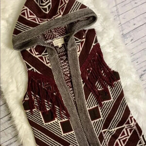 Blu Pepper Girls Hooded Fringe Sweater Vest Size Small